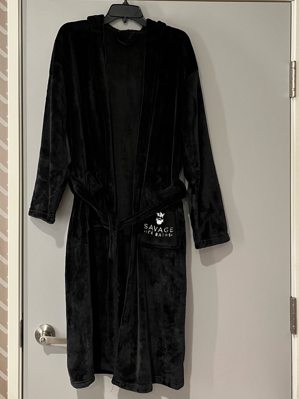 Savage Black Luxe Plush Hooded Bathrobe with Pockets and Hood